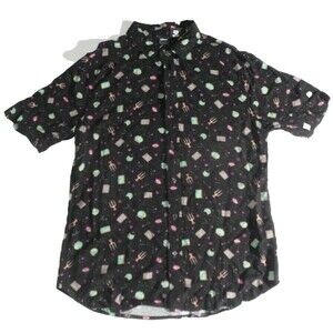 Disney Our Universe Hocus Pocus Button Up Shirt Mens M Black Purple Hawaiian